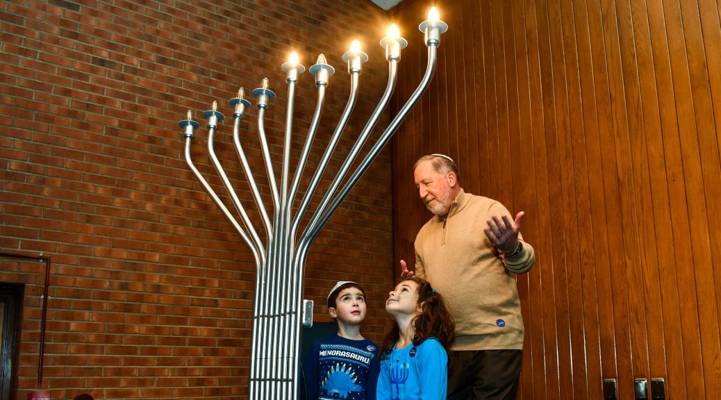 Lighting the menorah